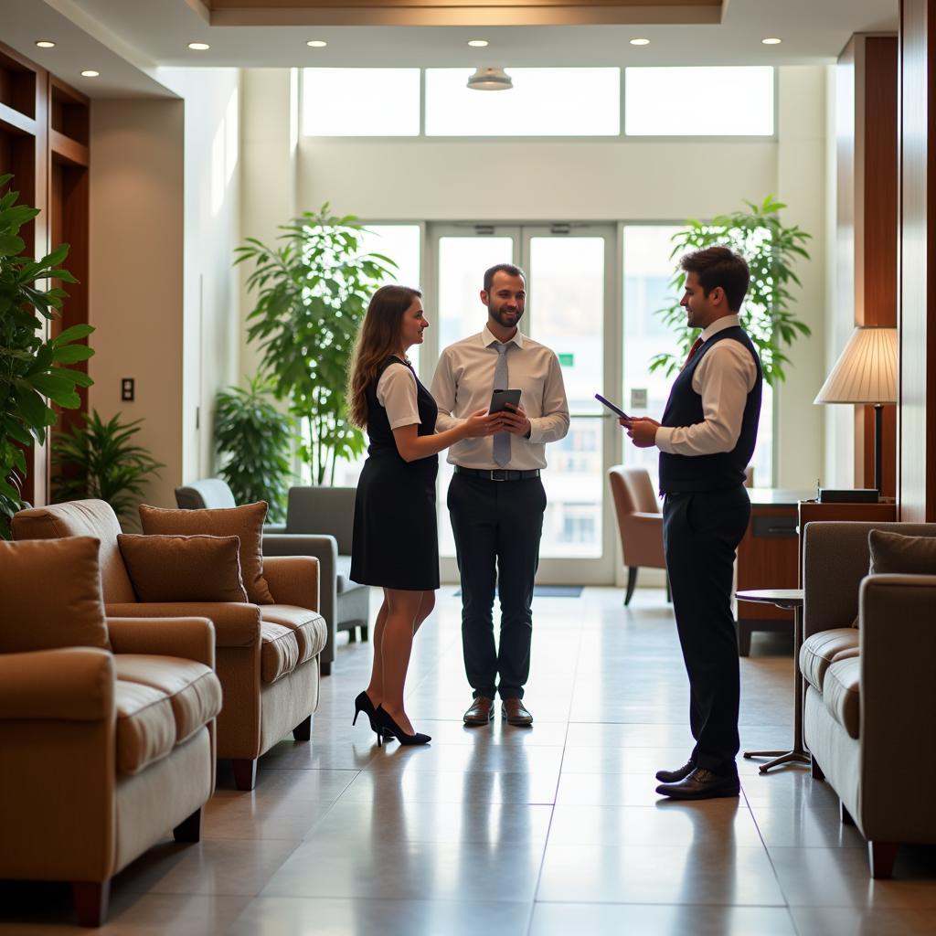 Welcoming hotel lobby with friendly staff near Avera McKennan Hospital