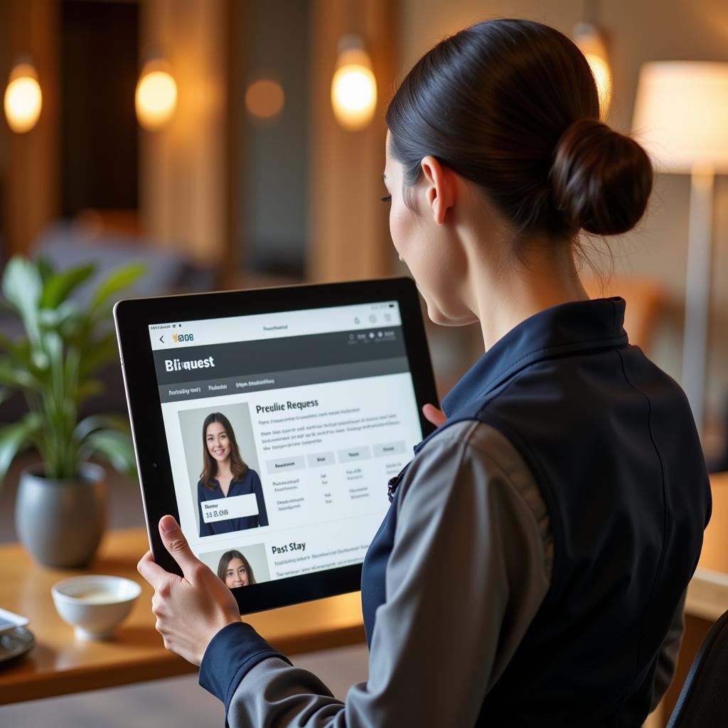 Hotel Staff Using Tablet to Fulfill a Guest Request based on Data Insights