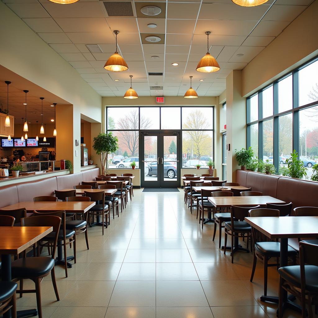 Spacious and comfortable seating area in the Huntsville Hospital food court.