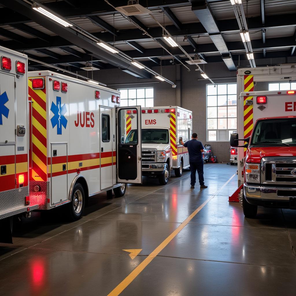 Jamaica Hospital EMS Garage Ambulances Ready for Dispatch