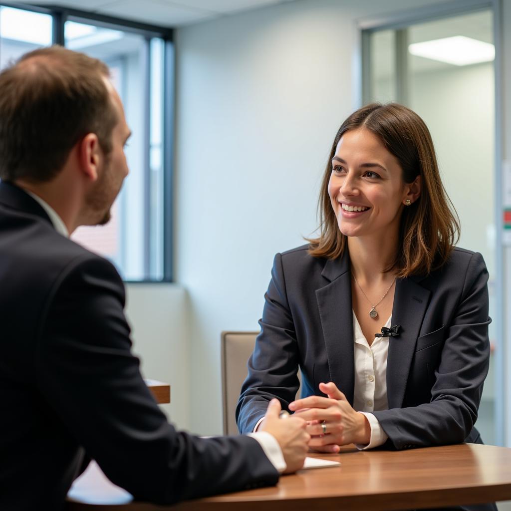 A job candidate being interviewed at Swedish American Hospital