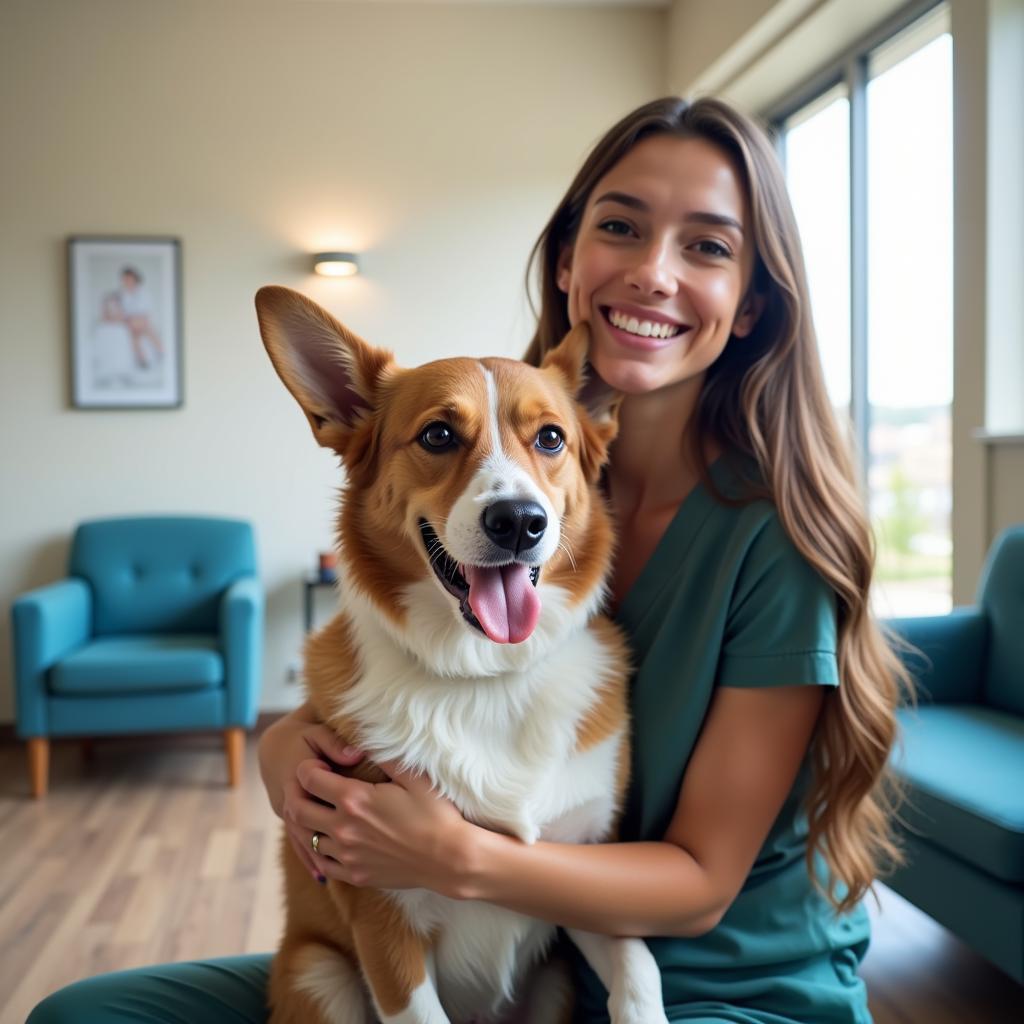 Happy Pet Owner at Lambertville Vet Hospital