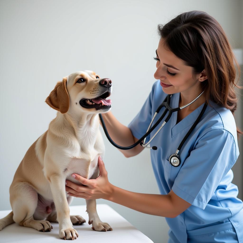 Experienced Veterinarian Examining a Dog