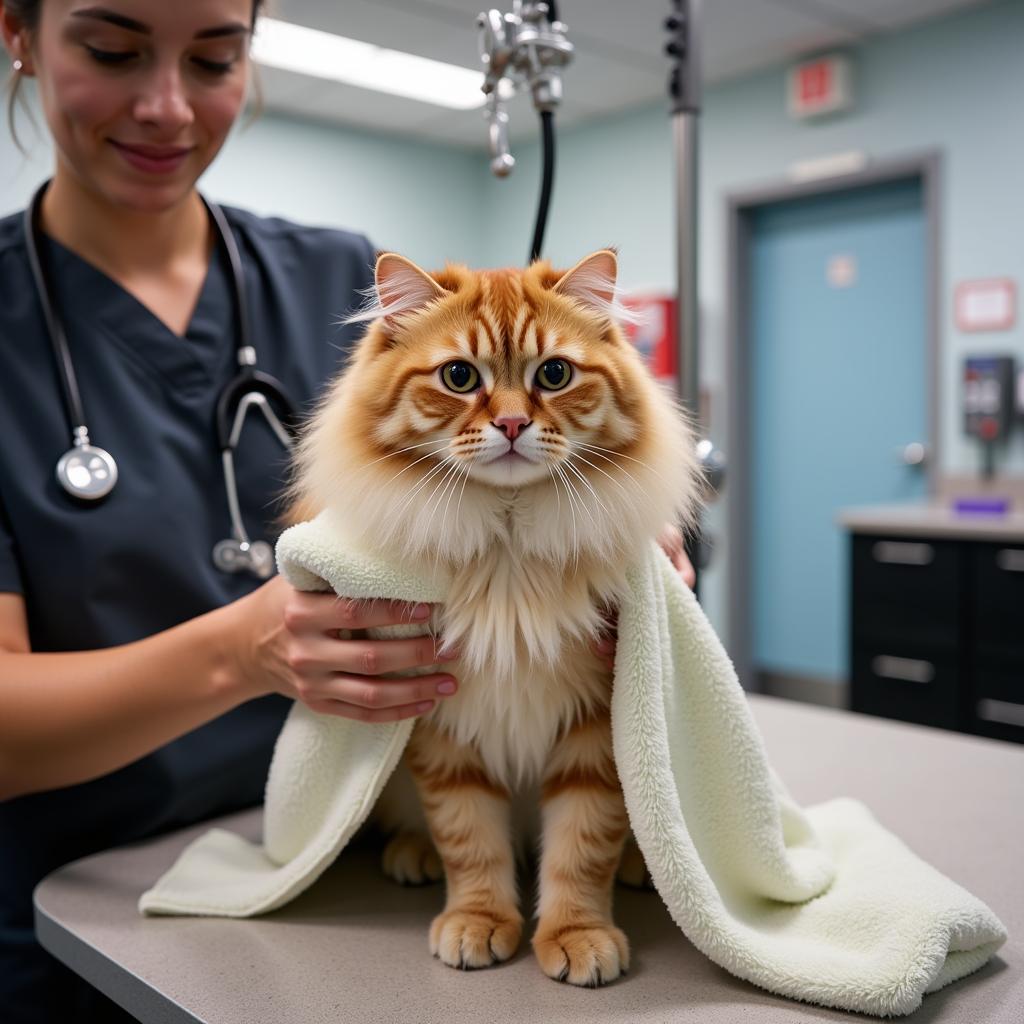 Cat Getting Dried at Lehigh Valley Animal Hospital