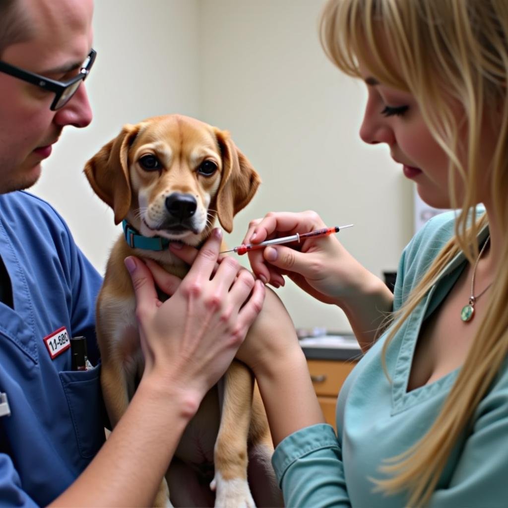 Veterinarian Administering a Vaccine to a Dog in Linn Creek, MO