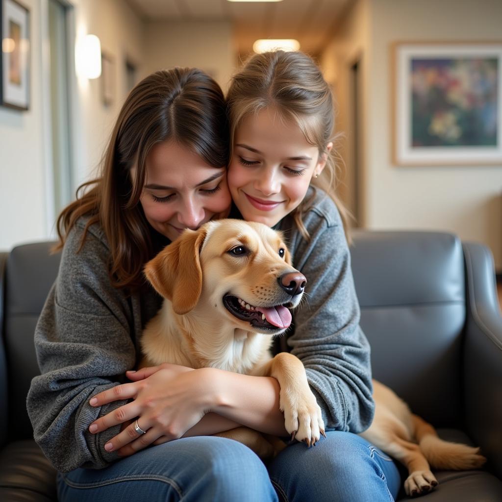 Lubbock Pet Owner Hugging Dog at Veterinary Clinic