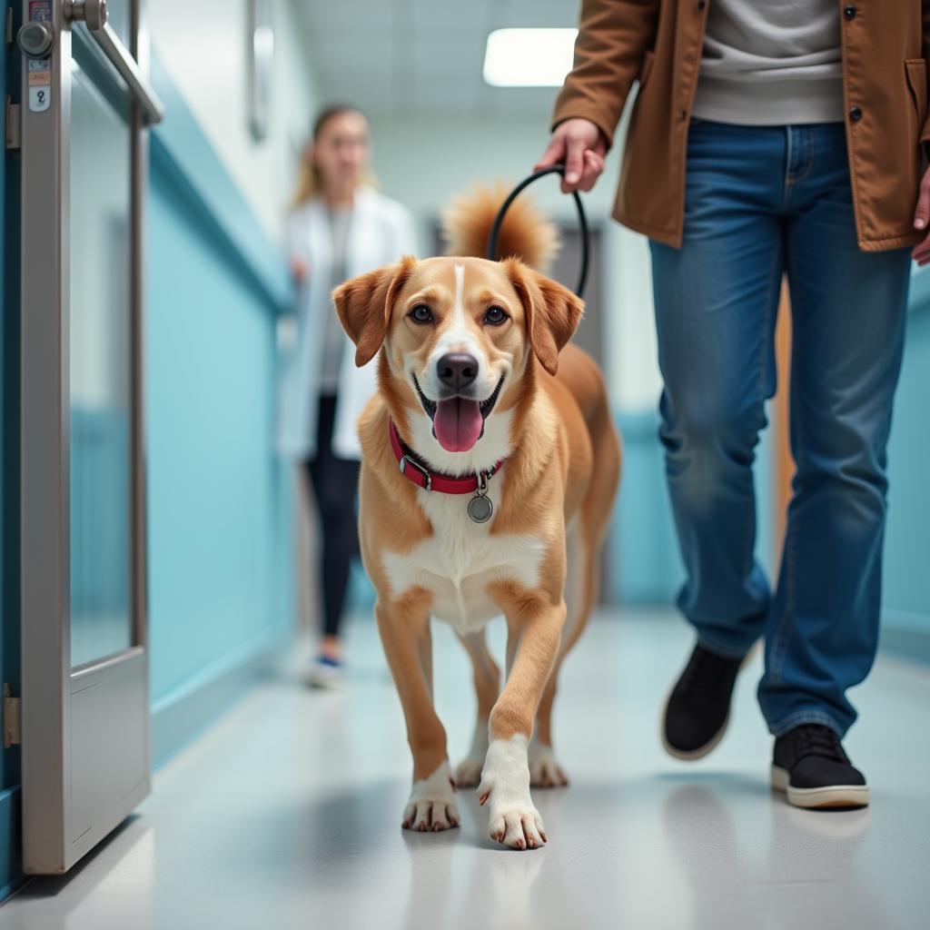 A happy and healthy dog leaving Macclenny Veterinary Hospital