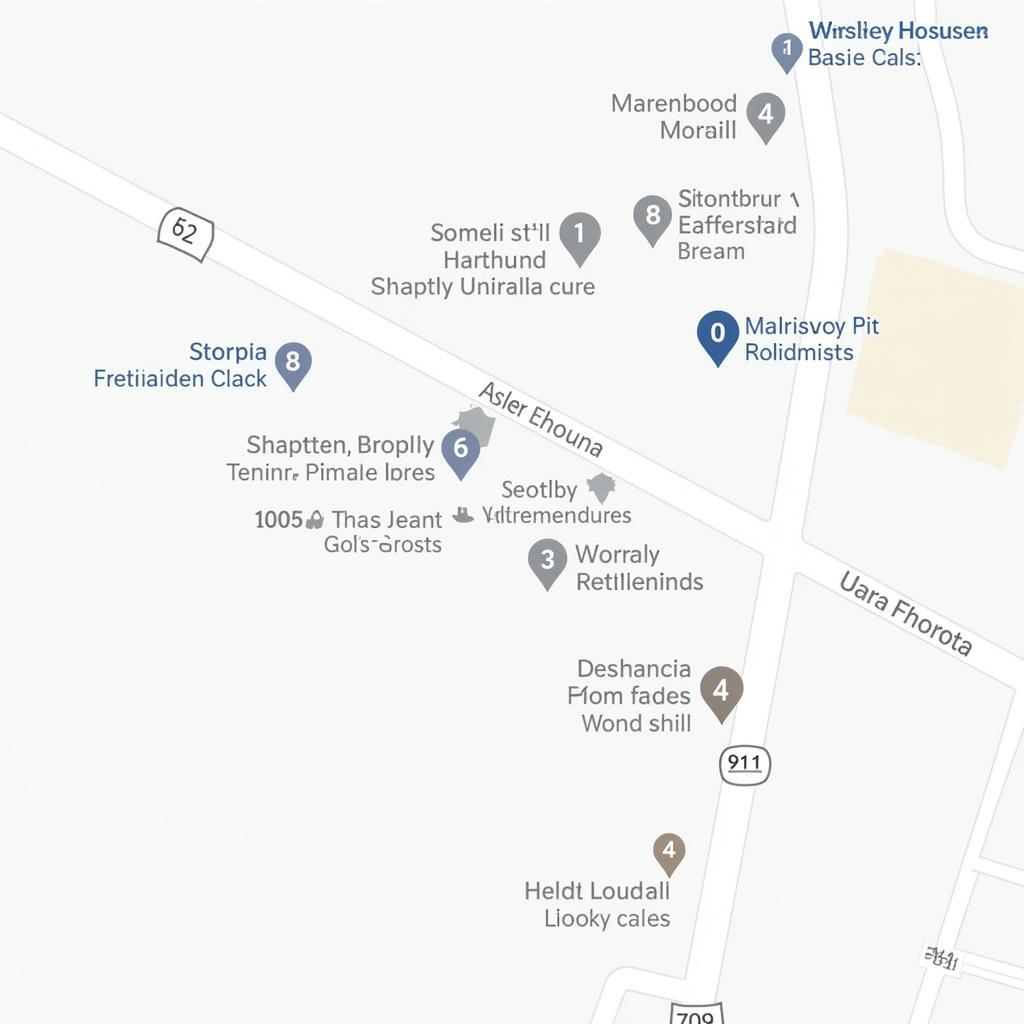 Map Showing Motels and Restaurants Near Wesley Hospital