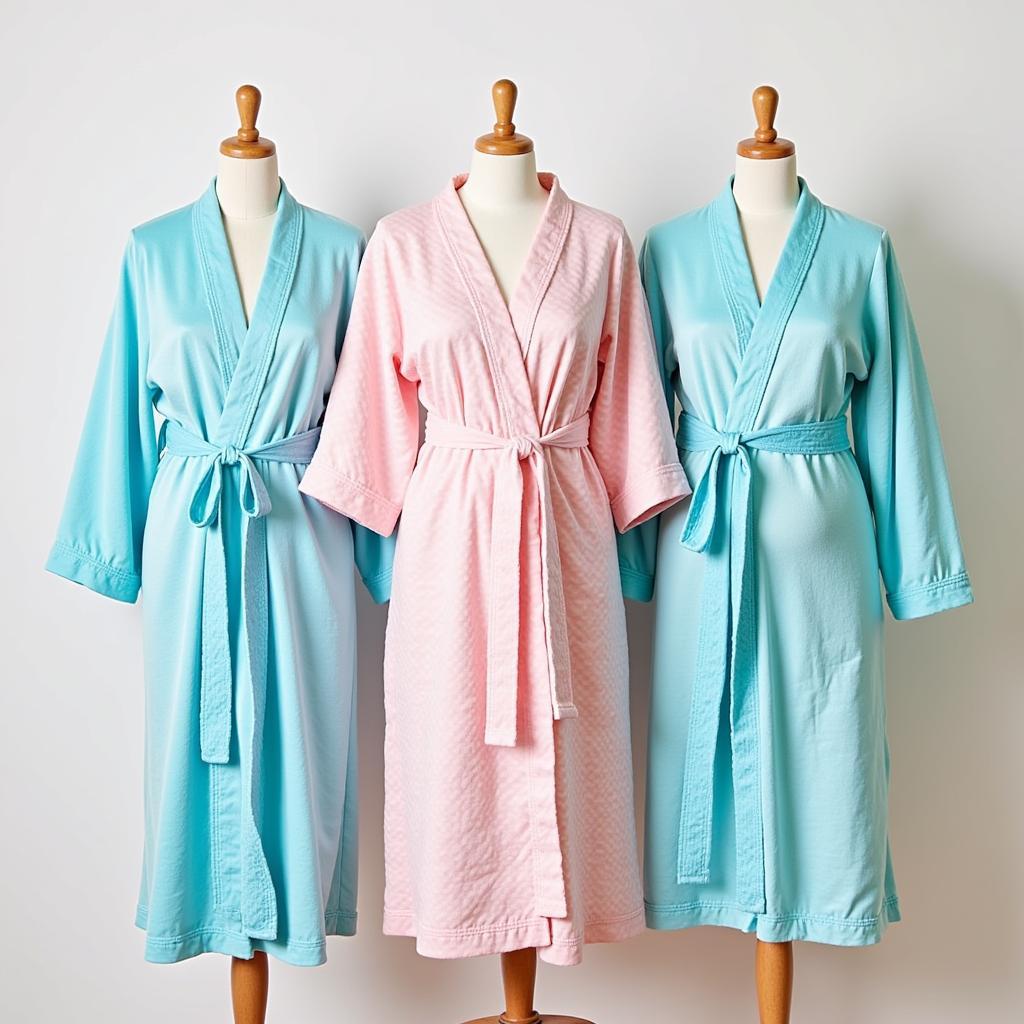 Different styles of maternity hospital robes: kimono, wrap, and traditional.