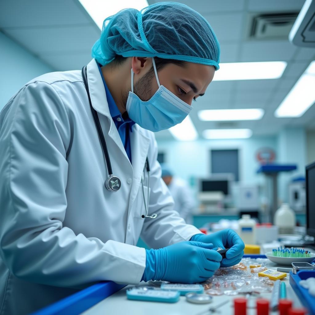 Medical Professional Examining Medical Supplies