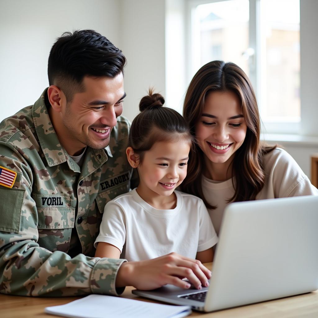 Military Family Using Computer