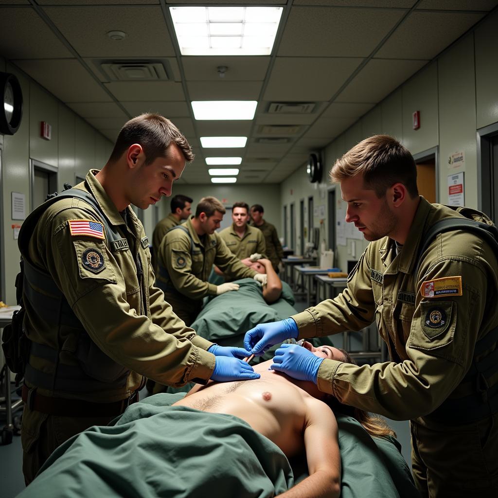 Military Medical Personnel in a Field Hospital