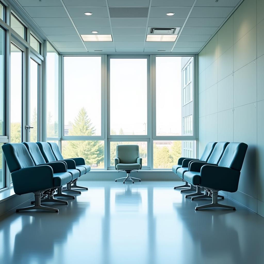 A modern hospital waiting area furnished with comfortable recliners