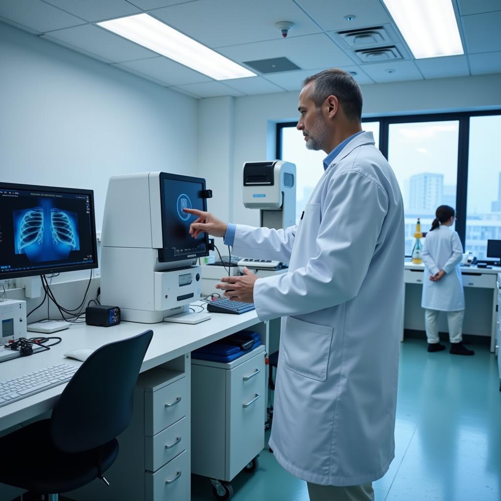 Modern laboratory equipment used for tuberculosis diagnosis in a Lima hospital, showcasing advanced technology.