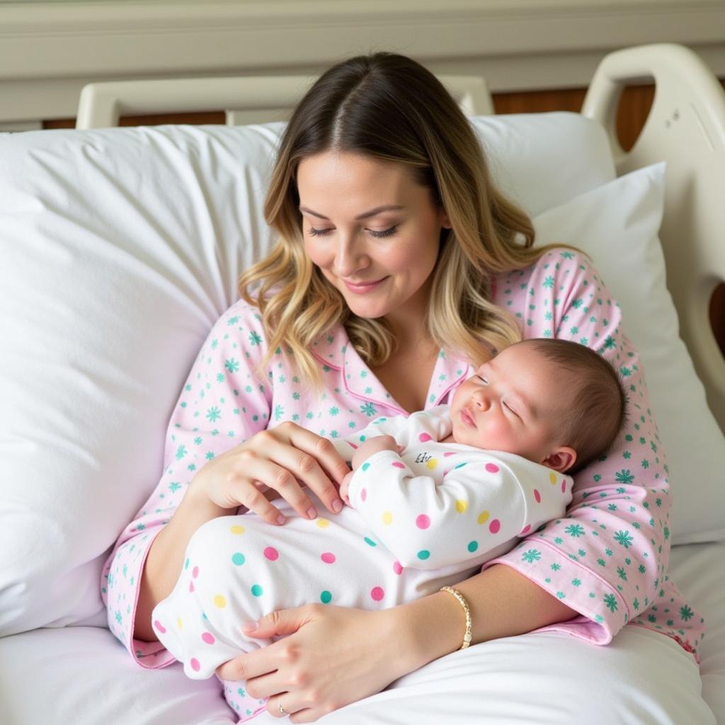 Mom and Newborn in Comfortable Pajamas