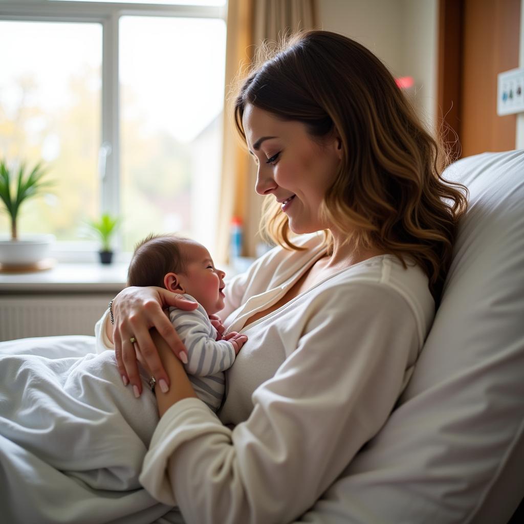 Mother and newborn in comfortable hospital setting