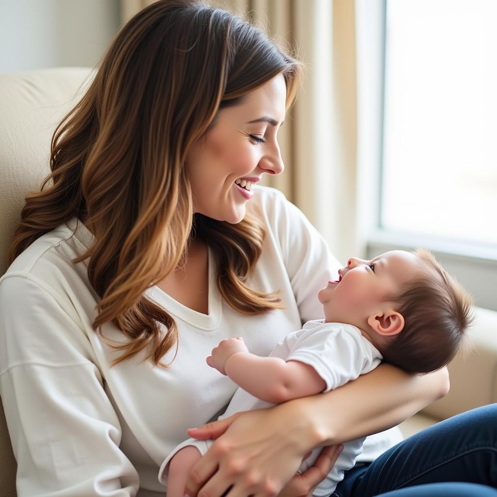 New Mother Holding Newborn in Hospital Set