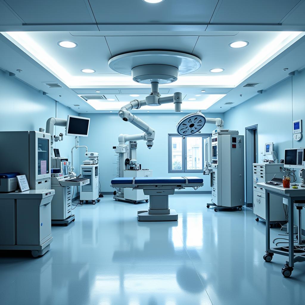 State-of-the-art operating room in a Mumbai global hospital, equipped with advanced surgical technology and robotic systems.