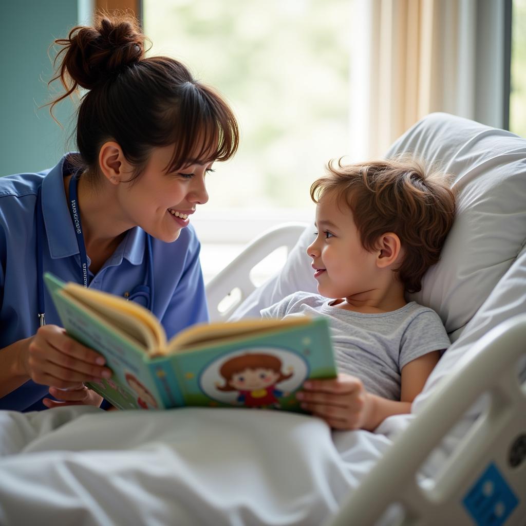 Volunteer Reading to a Child at MUSC Children's Hospital