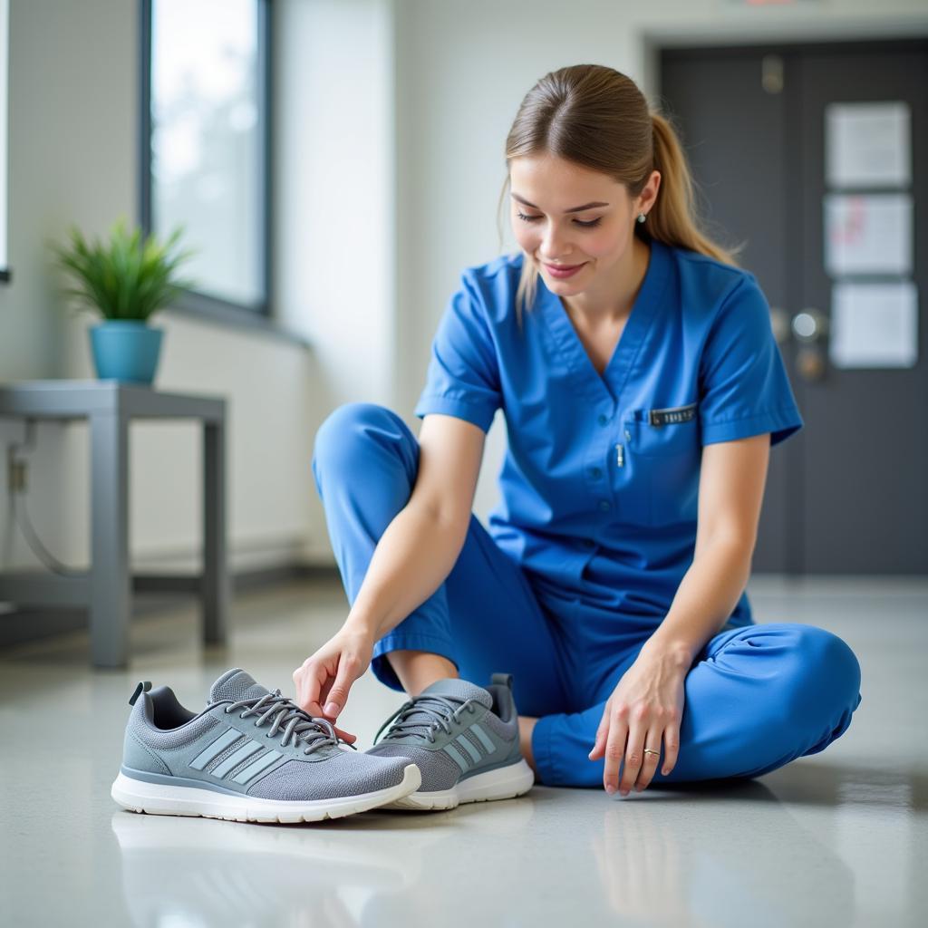 Nurse Trying on Shoes for Fit