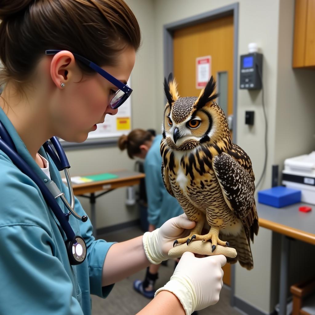 Veterinarian Examining an Injured Owl at Ohio Wildlife Hospital