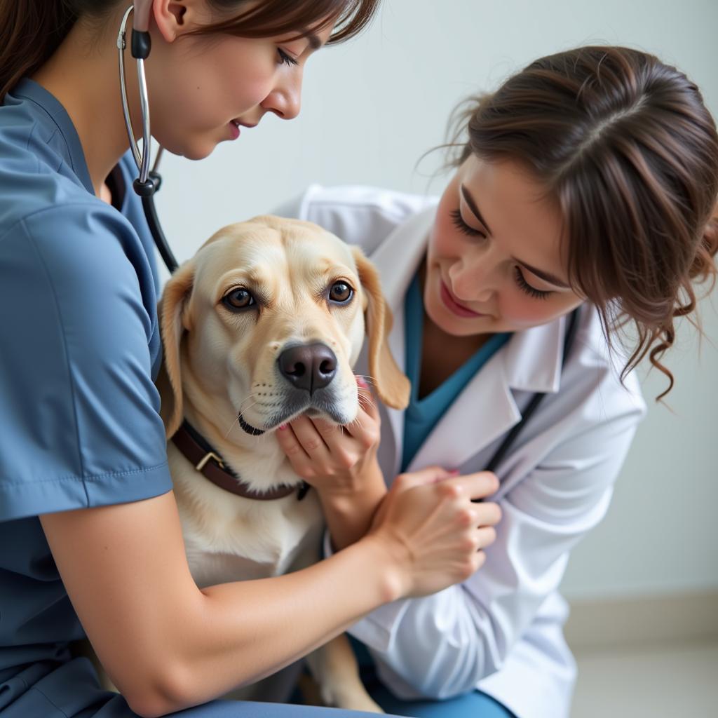 Veterinarian conducting a thorough exam on a dog in Omaha