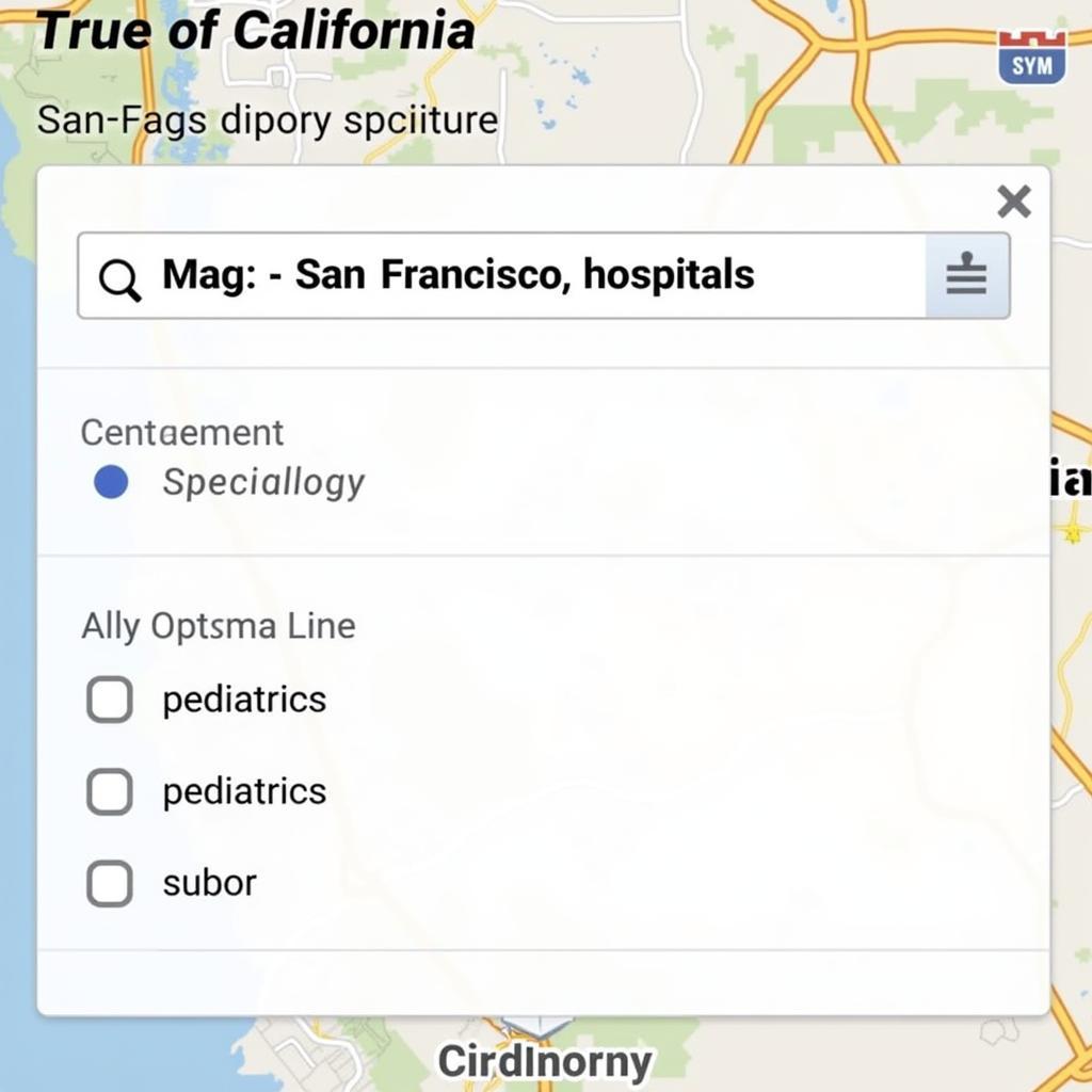 Screenshot of an online hospital map search