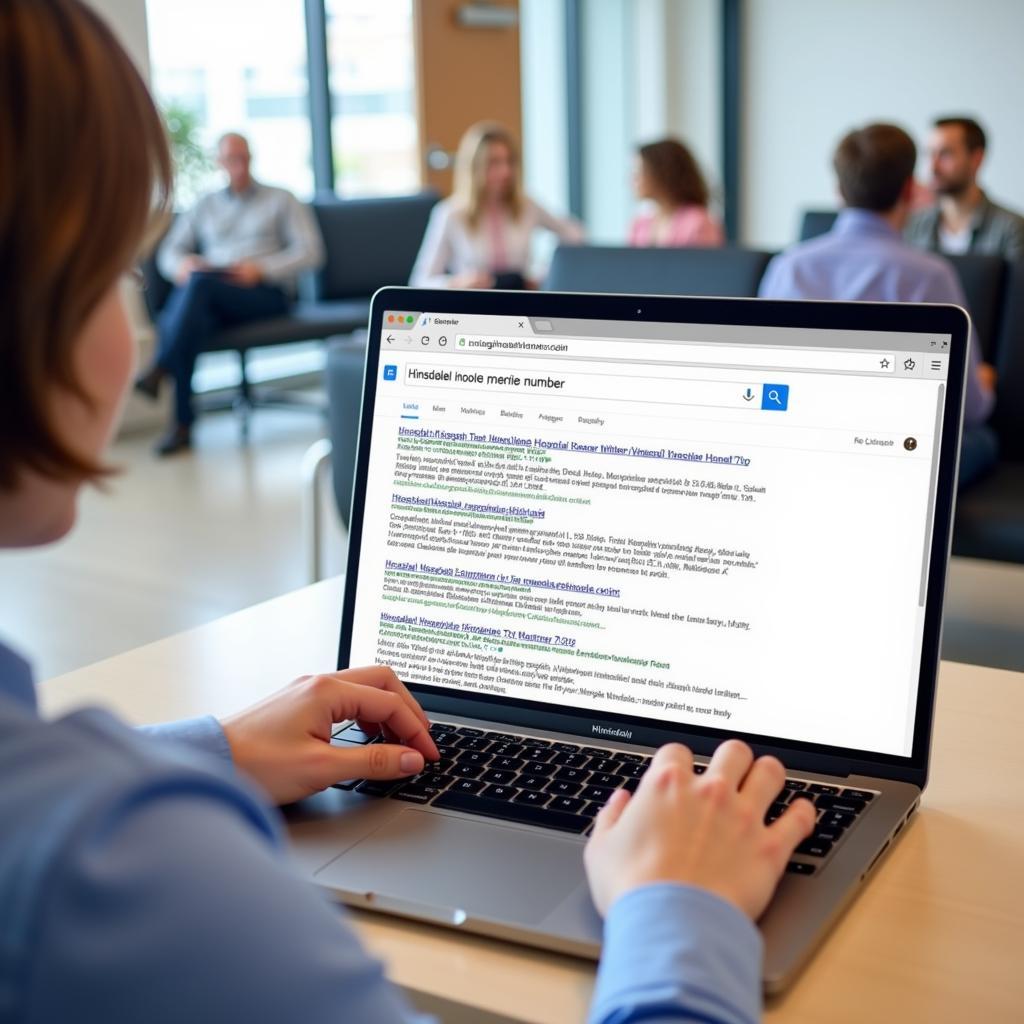 Searching online for Hinsdale Hospital: A person searches on their laptop for contact information.