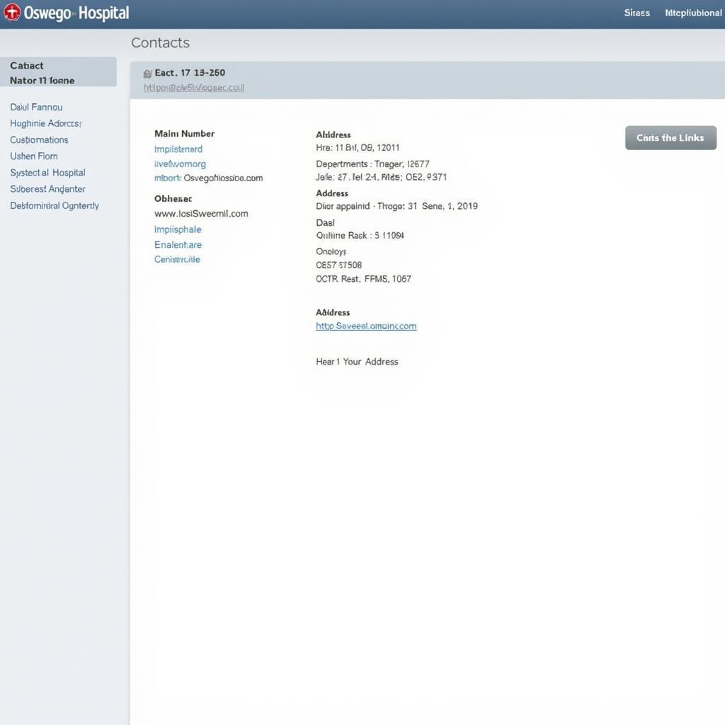 Oswego Hospital Website Contact Page - A screenshot of the hospital's contact page, showcasing the various contact options available, including phone numbers, email addresses, and physical address.