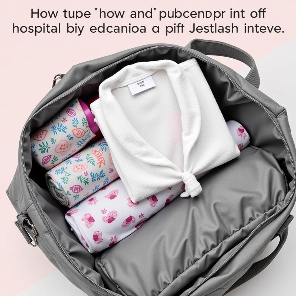 A packed hospital bag with a neatly folded maternity hospital robe on top.