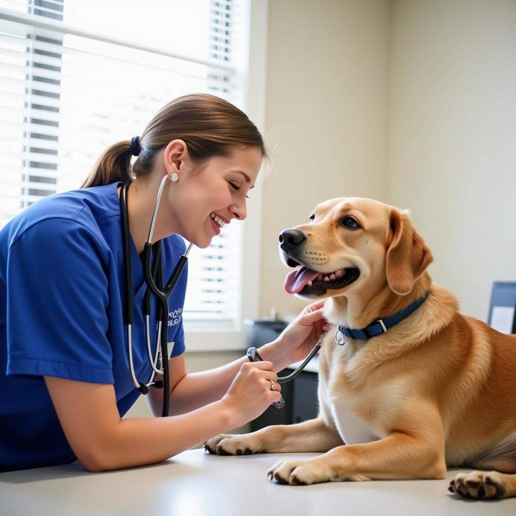 Veterinarian conducting a thorough examination of a dog at Palm Harbor Animal Hospital