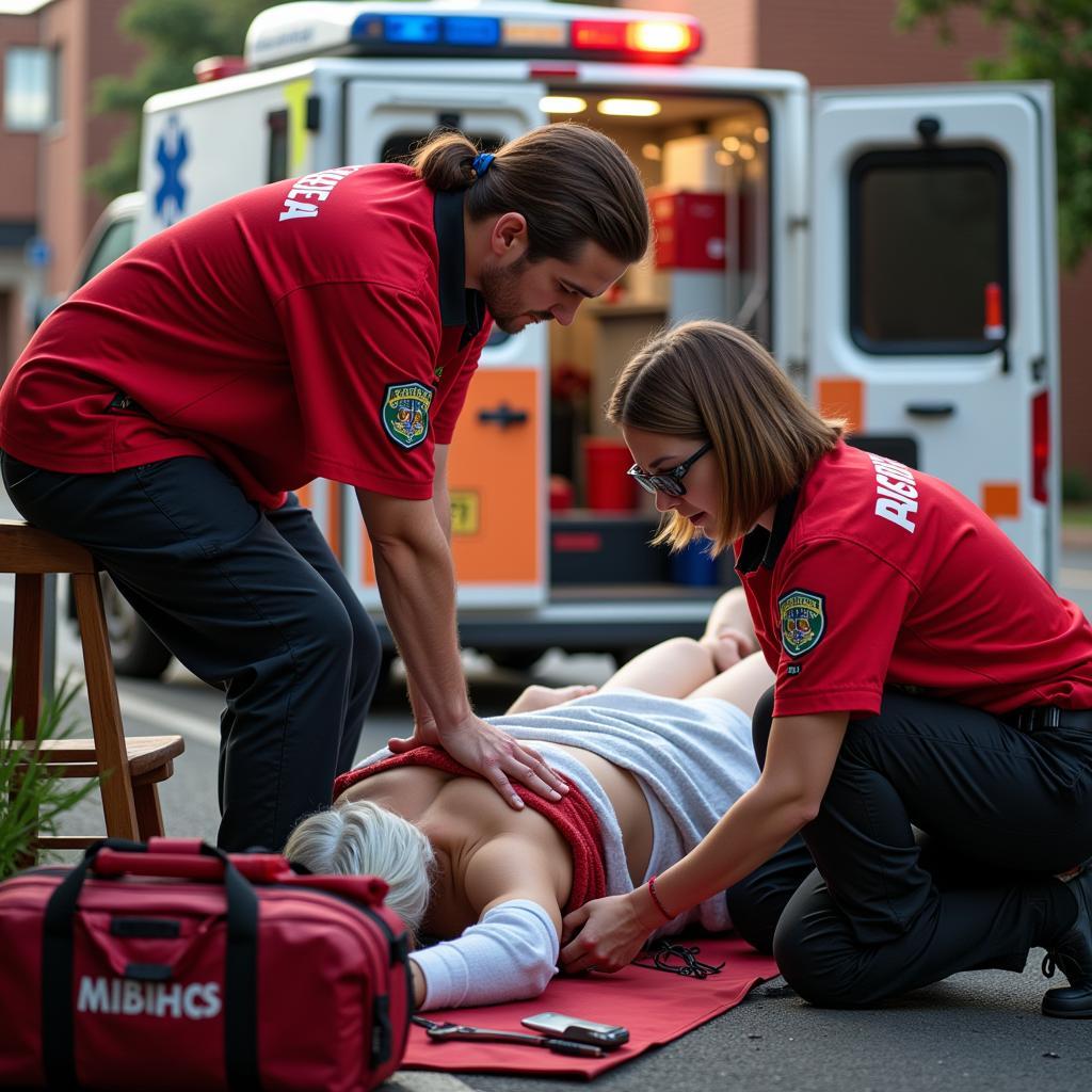 Paramedics providing emergency medical assistance