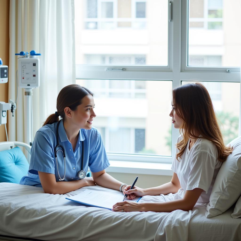 Patient advocate consulting with a patient