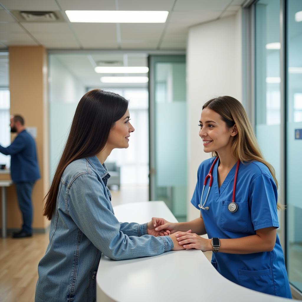 Patient Checking in at Hospital Reception