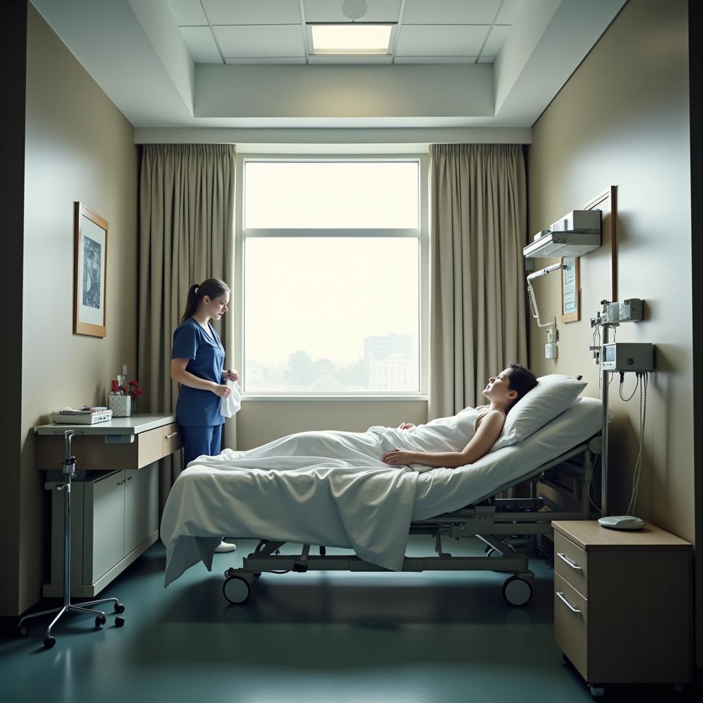 Patient comfortably resting in a private hospital room.