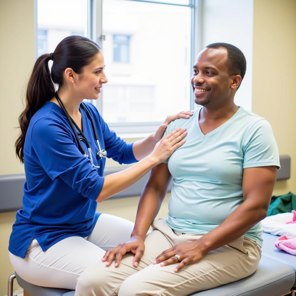 A patient receiving physical therapy at KPC Promise Hospital.