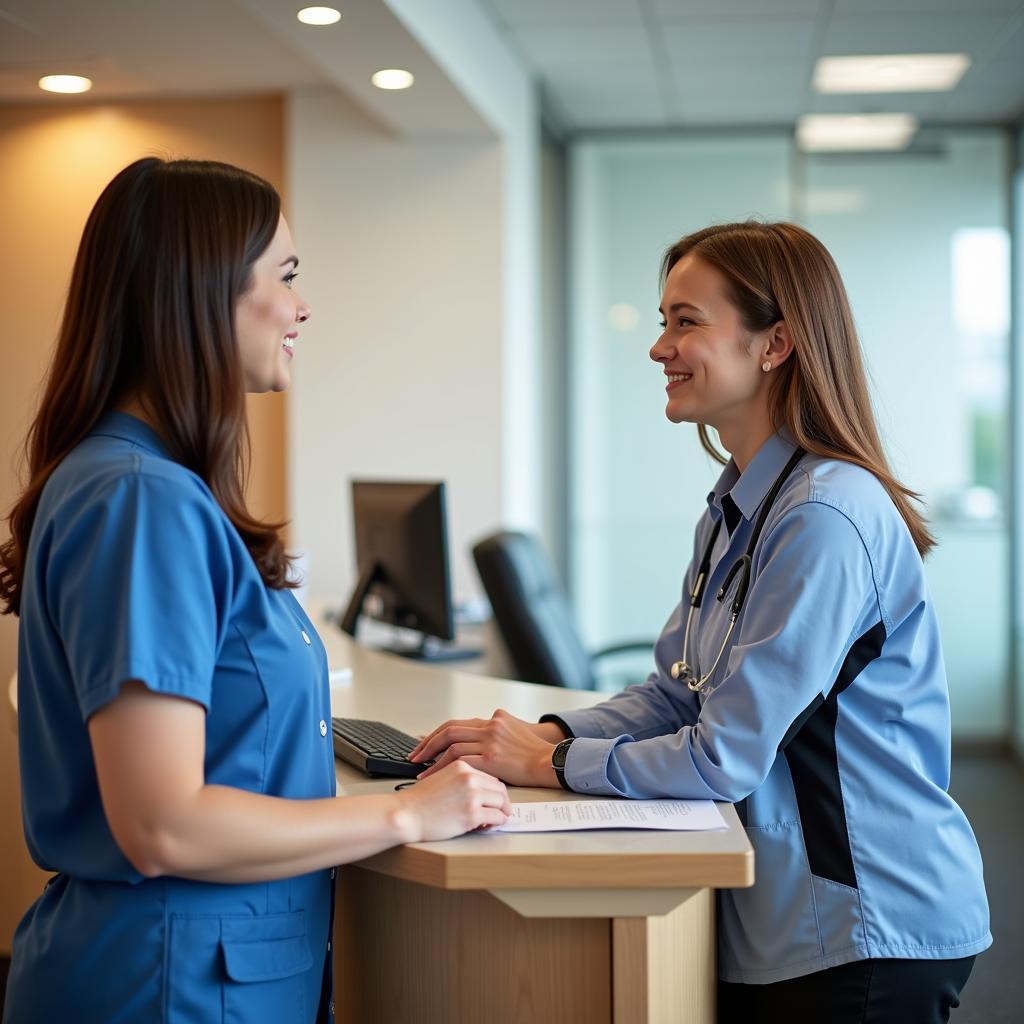 Patient Talking to Hospital Receptionist