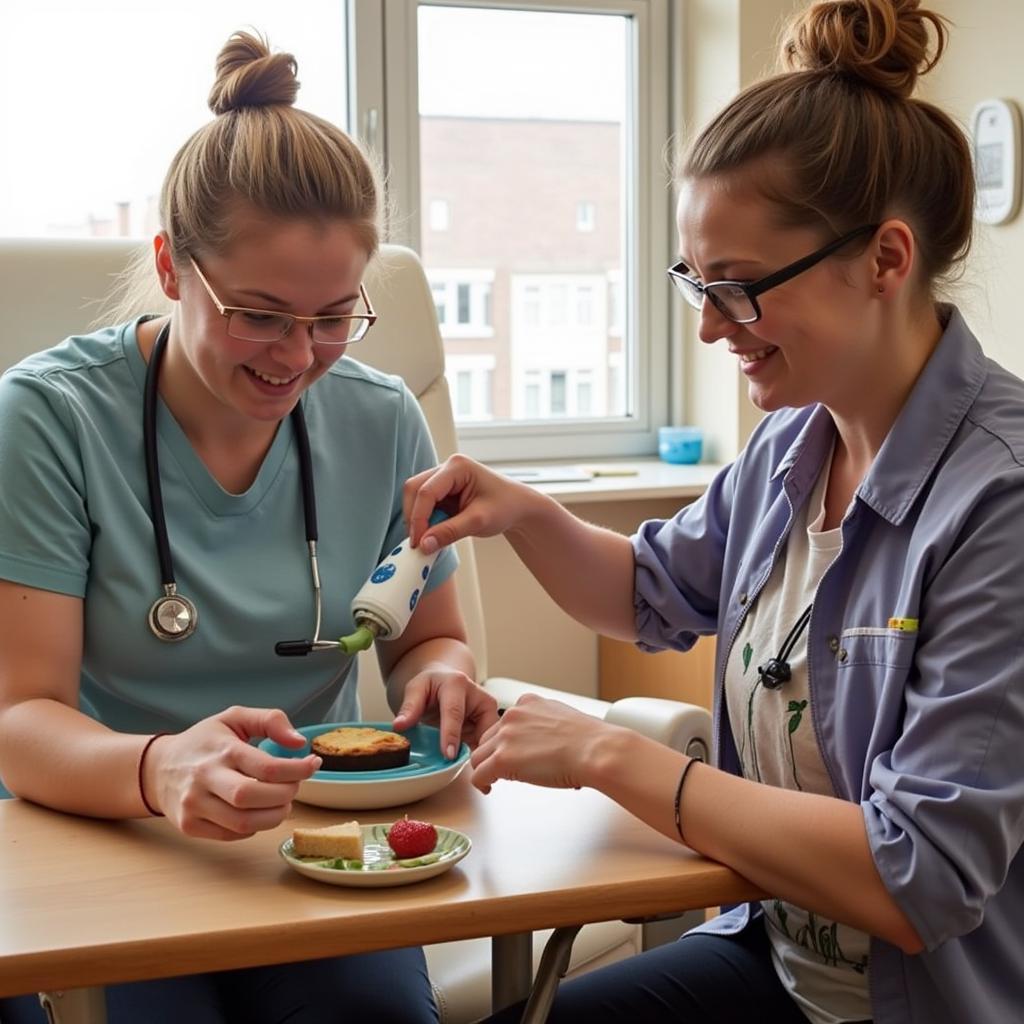 Patient Using Assistive Device with Therapist Guidance