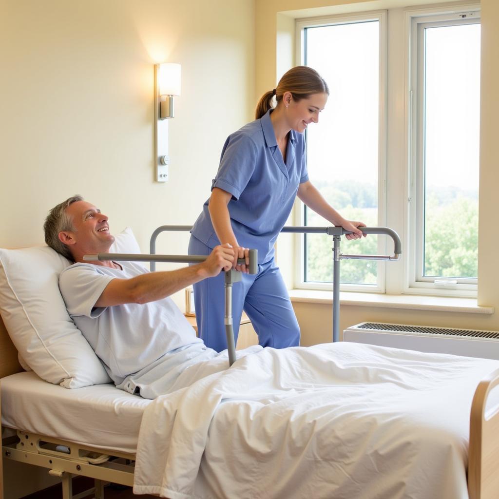 Patient Safely Using a Hospital Bed Handrail for Support