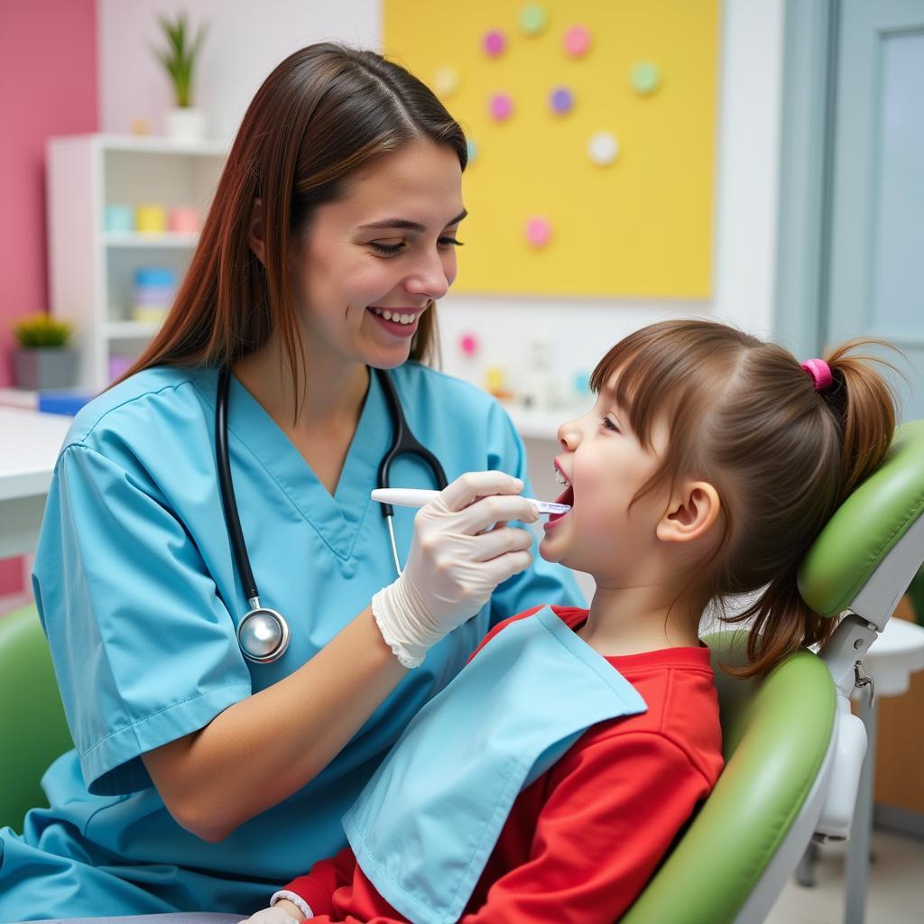 Pediatric Dentist Examining a Child