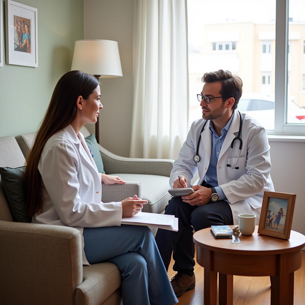 Doctor discussing treatment plan with patient in a private room at Santa Rosalia