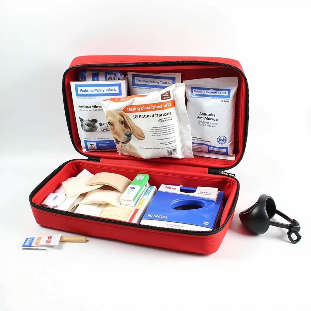 Pet first aid kit with essential supplies