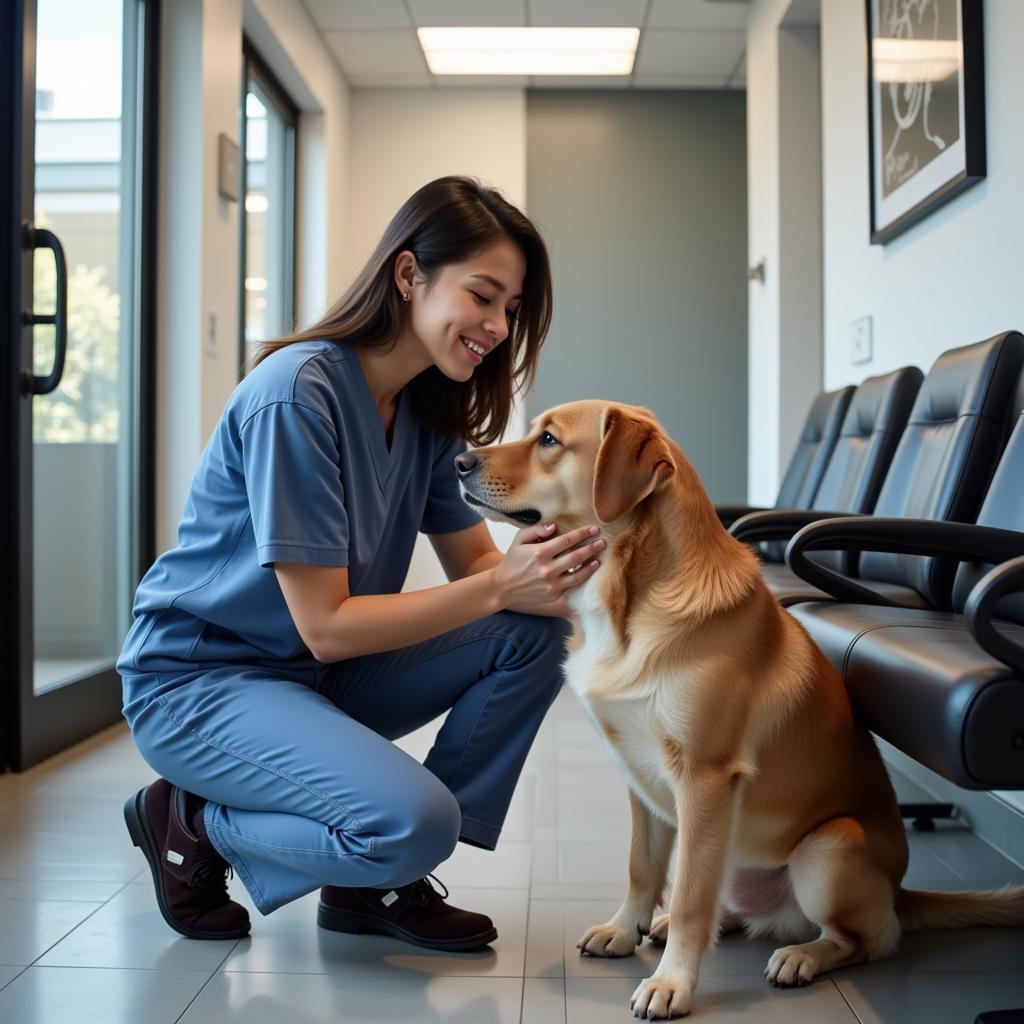 Pet Owner Comforting Dog in Waiting Room