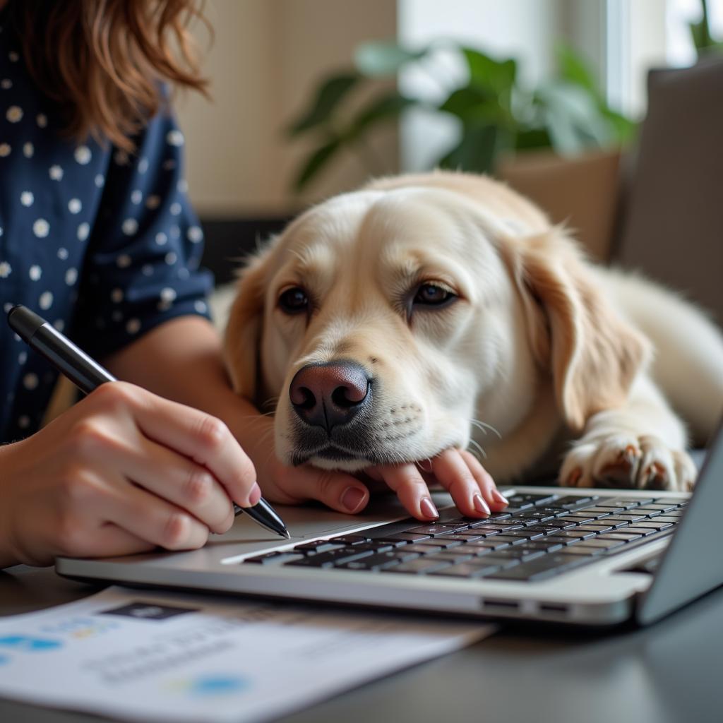 Pet Owner Writing a Positive Online Review