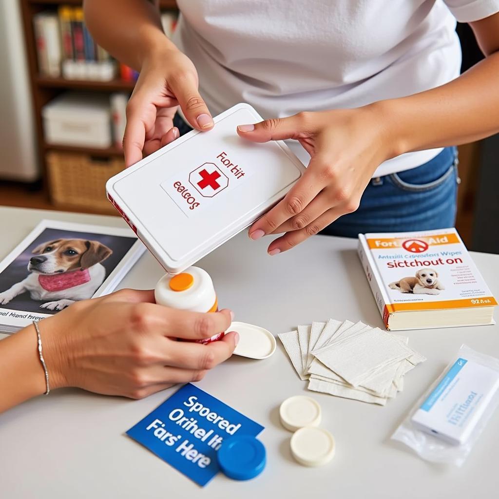 Pet Owner Preparing a First Aid Kit