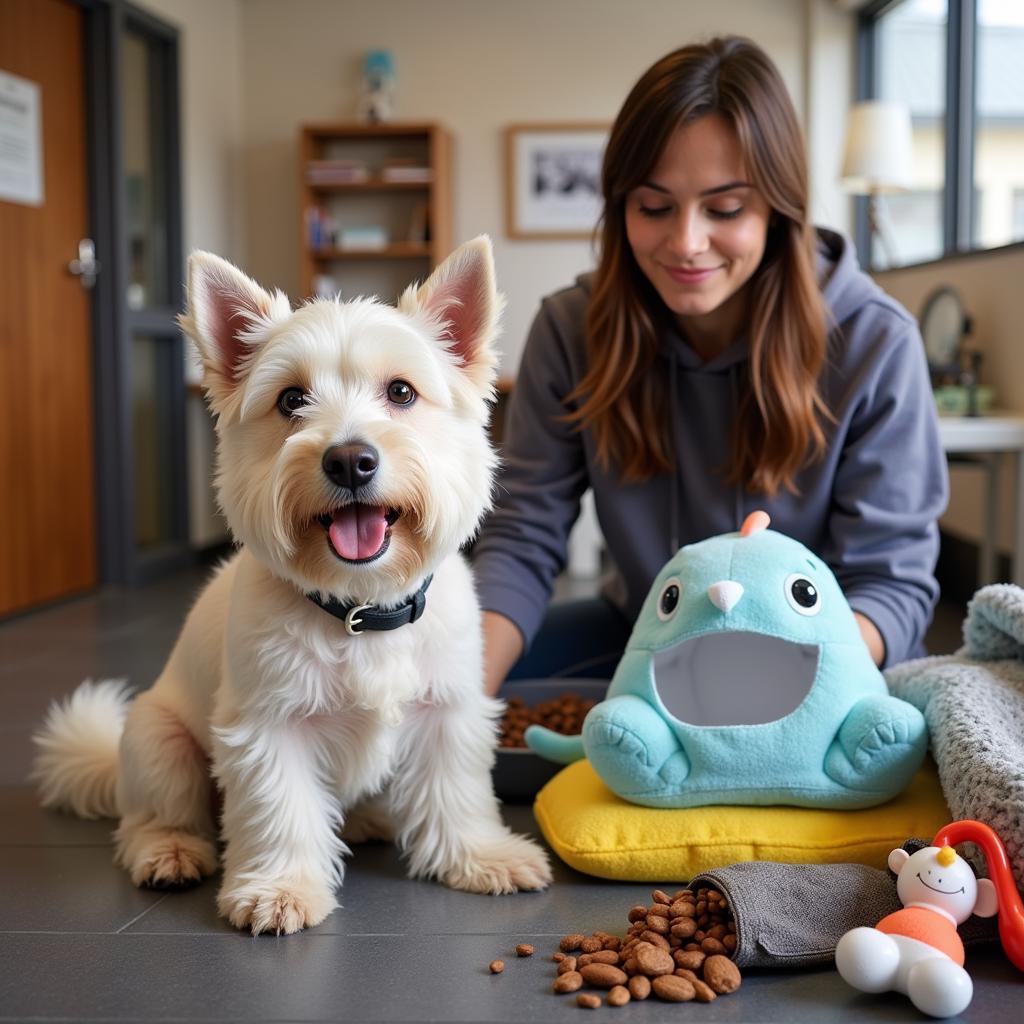 Pet Owner Preparing Belongings for Pet Boarding