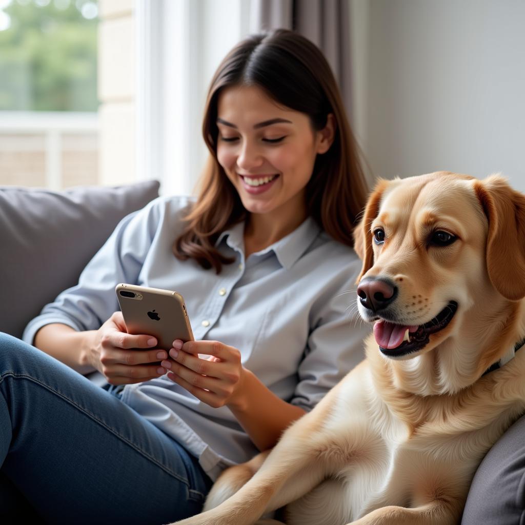 Pet Owner Reading Online Reviews on Smartphone