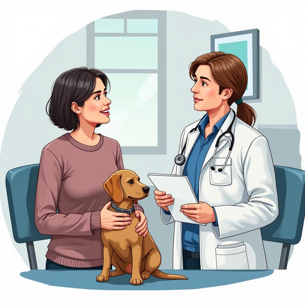 Pet owner talking to veterinarian in Fontana, CA, about their pet's health