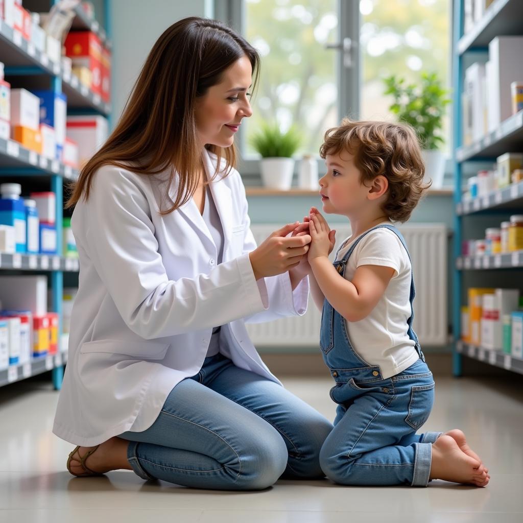 Pharmacist Explaining Medication to Child