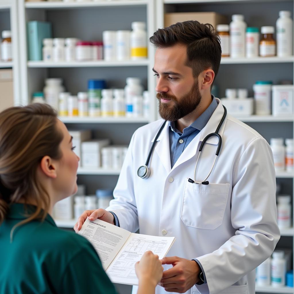 Pharmacist carefully reviewing a patient chart